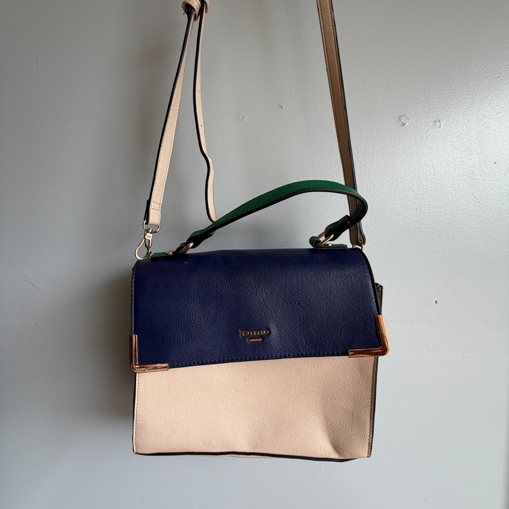 Dune London Navy Blue Cream Colorblock Faux Leather Satchel Crossbody Bag OS